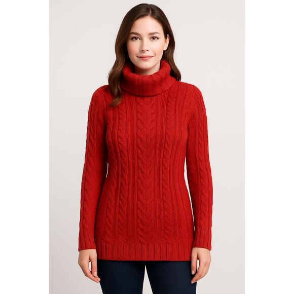 V28 Red Cable Knit Turtleneck Sweater Long Sleeve Stretch Women’s Sz 0-4 NWT - Picture 1 of 11